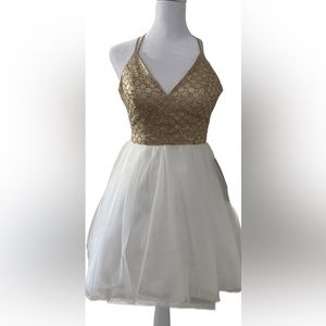 NWT B Darlin -  gold/cream dress,  SZ 1/2